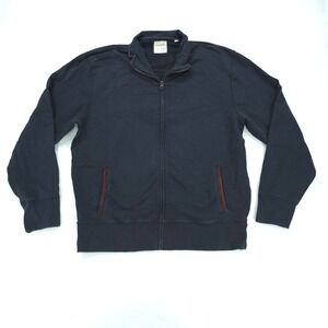 Billy Reid Jacket Men XXL Navy Full Zip Leather Trim Mock Neck Casual Minimalist